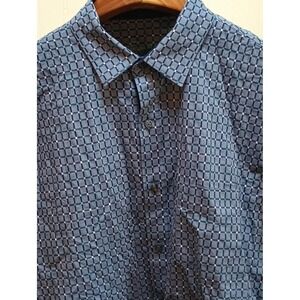 Tasso Elba Shirt Mens XL Blue Geometric Check Short Sleeve Button Front Cotton